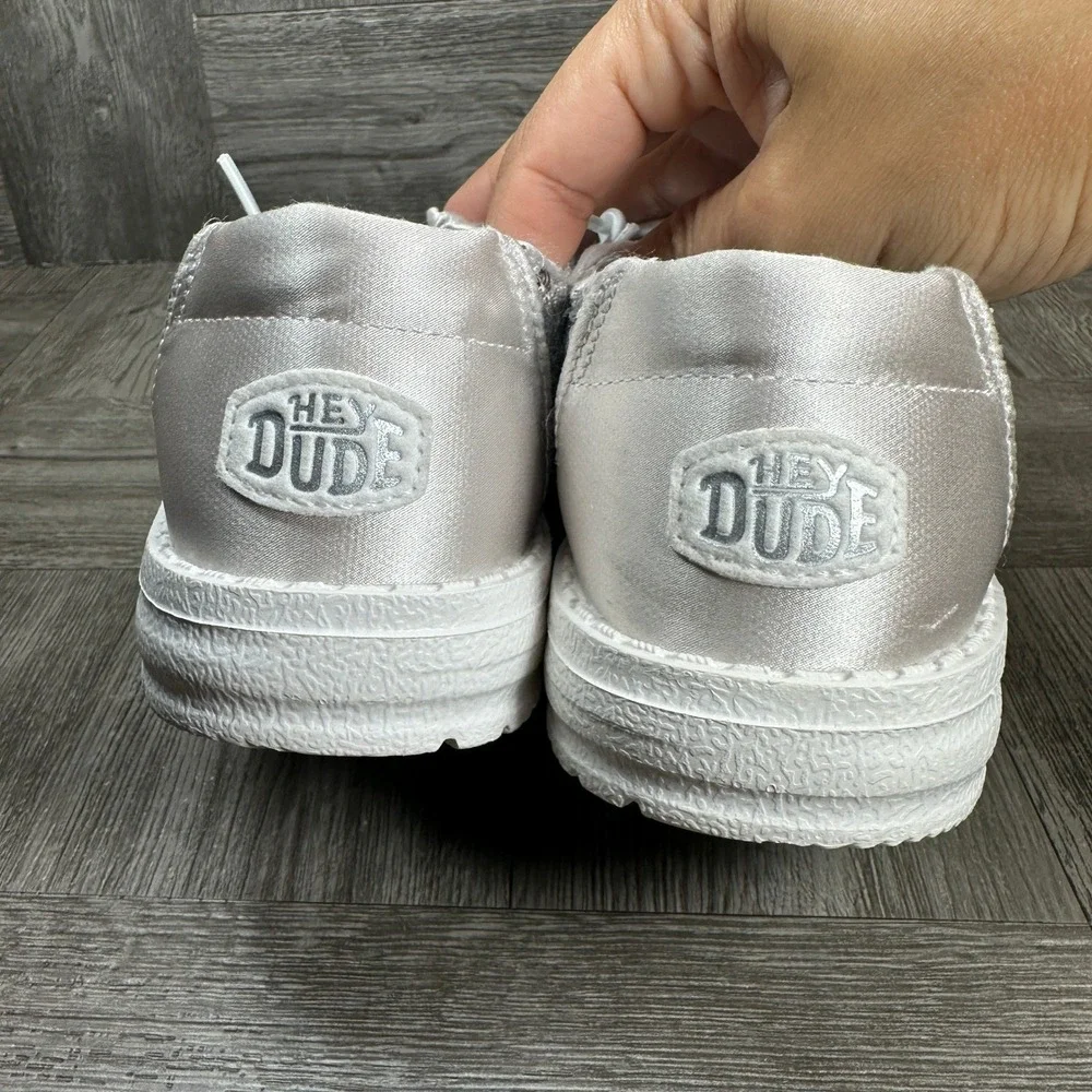 Hey Dude Wendy Sequin Women Size 5 Cream Silver Sparkle Slip On NEW